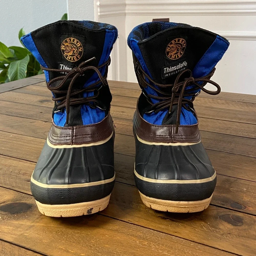 Western Chief Kids Thinsulate Snow Boots Blue Black Plaid Duck Boots Size 5